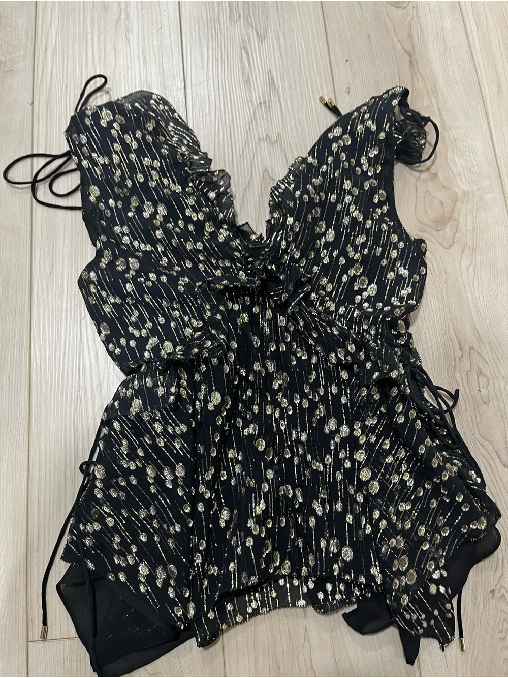 Derek Lam Black Camisole with Gold Metallic Print
